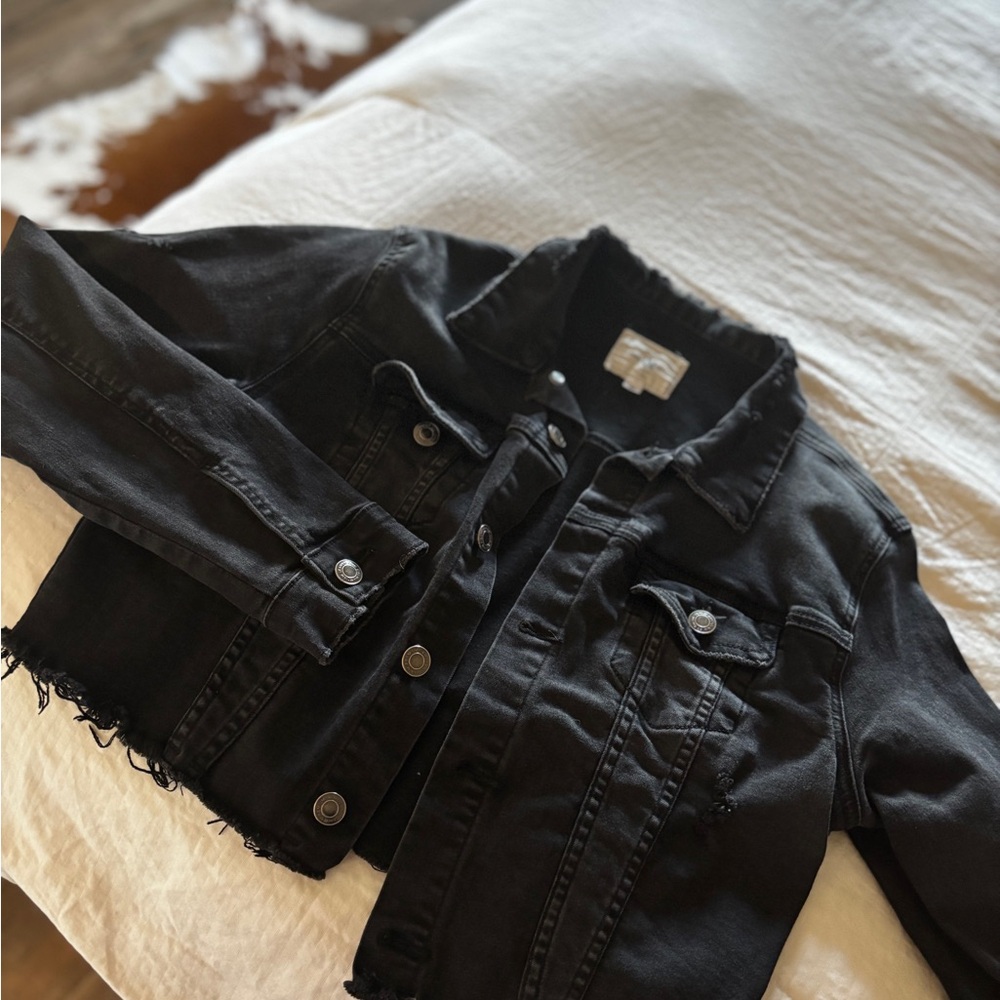 Black Denim Jacket with Frayed Edges